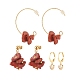 3 Pairs 3 Style Natural Red Jasper Chips Beaded Cluster Dangle Stud & Leverback Earrings(EJEW-JE04895-01)-1