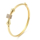 Brass Cube Hinged Bangle with Cubic Zirconia for Women(BJEW-K229-04G)-2