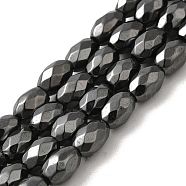 Strong Magnetic Synthetic Hematite Beads Strands, Faceted Oval, 7~8x5~5.5mm, Hole: 1.4mm, about 50pcs/strand, 15.35''(39cm)(G-P518-02A)