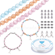 CHGCRAFT DIY Awareness Ribbon Charm Bracelet Making Kit, Including Cat Eye & 304 Stainless Steel Beads, Alloy Beads & Charms, Elastic Thread, Mixed Color, Charm: 10Pcs/box(DIY-CA0003-73)