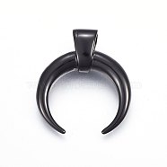 304 Stainless Steel Pendants, Double Horn/Crescent Moon, Gunmetal, 36x32.5x10mm, Hole: 6x5mm(STAS-H463-07B)