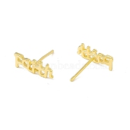 Brass Word Faith Stud Earrings for Women, Cadmium Free & Lead Free, Real 24K Gold Plated, 4.5x12mm, Pin: 0.7mm(KK-A172-32G)
