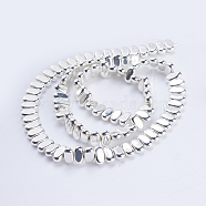 Electroplate Non-magnetic Synthetic Hematite Beads Strands, Rectangle, Silver Plated, 8x4x2mm, Hole: 1mm, about 98~102pcs/strand, 15.5 inch(39.5cm)(G-J382-4x8x2mm-B04)