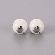 Electroplate Glass Beads, Round, Maple Leaf Pattern, Platinum Plated, 10mm, Hole: 1.2mm(EGLA-Q123-010A)