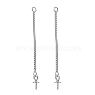 Trendy Rhodium Plated 925 Sterling Silver Ear Threads, For Half Drilled Beads, Platinum, 32x3mm, Hole: 2mm, Pin: 0.7mm(STER-M088-26C)