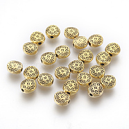 Tibetan Style Alloy Beads, Flat Round, Antique Golden, Lead Free & Cadmium Free, 7x7x3mm, Hole: 1.5mm(X-GLF10856Y)