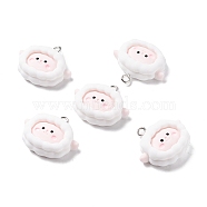 Resin Pendants, with Iron Accessories, Lamb, Pink, 22x25x8mm, Hole: 2mm(X-RESI-K018-02)