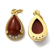 Natural Mixed Stone Teardrop Charms, with Rack Plating Brass Micro Pave Clear Cubic Zirconia Findings and Jump Ring, Cadmium Free & Lead Free, Real 18K Gold Plated, 13.5x8x5.5mm, Hole: 3.6mm(KK-D026-34G)