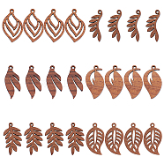 24Pcs 6 Styles Natural Walnut Wood Pendants, Undyed, Leaf Charm, Camel, 30~30.5x12.5~18x2.5mm, Hole: 1.6~1.8mm, 4pcs/style(WOOD-FH0002-04)