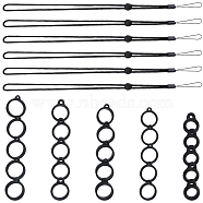 40Pcs 5 Style Silicone Rings with 6Pcs Adjustable Polyester Neck Lanyard Anti-Loss Pendant Holder, for Pen, Phone, Badge Holder, Black, 76.8cm(DIY-GF0008-06)