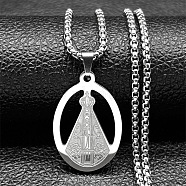 304 Stainless Steel Nossa Senhora Aparecida Virgin Mary Pendant Necklaces for Women, Stainless Steel Color, 23.62 inch(60cm)(NJEW-K283-01P)