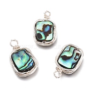 Natural Abalone Shell/Paua Shell Pendants, with Eco-Friendly Copper Wire Wrapped, Rectangle, Silver, 19x11x3.7mm, Hole: 2.2mm(PALLOY-JF00477-04)