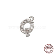 Real Platinum Plated Rhodium Plated 925 Sterling Silver Micro Pave Clear Cubic Zirconia Charms, Initial Letter, Letter Q, 9.5x6x1.5mm, Hole: 0.9mm(STER-P054-10P-Q)