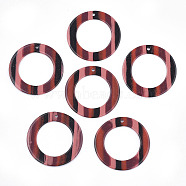 Resin Pendants, Ring, Stripe Pattern, Red, 39x1.5mm, Hole: 1.8mm(RESI-T022-02B)