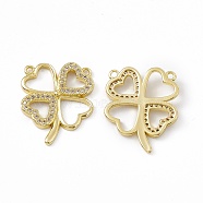 Brass Micro Pave Clear Cubic Zirconia Pendants, Clover Charms, Real 18K Gold Plated, 22x18x2.5mm, Hole: 1.2mm(KK-E068-VC021)