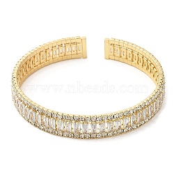 Rack Plating Brass Cubic Zirconia Rectangle Open Cuff Bangle for Women, Cadmium Free & Lead Free, Real 18K Gold Plated, Inner Diameter: 2-1/4 inch(5.6cm)(BJEW-M298-08G)