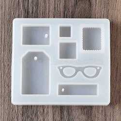 Glasses & Rectangle & Square DIY Silicone Molds, Pendant Making, Resin Casting Molds, For UV Resin, Epoxy Resin Jewelry Making, White, 80x89x12mm, Hole: 2~2.3mm, Inner Diameter: 11~41x10~25mm(SIMO-H019-04F)