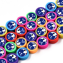 Handmade Polymer Clay Beads Strands, Flat Round with Human, Colorful, 9~10x4~5mm, Hole: 1.5mm, about 40pcs/strand, 15.04 inch~15.28 inch(38.2~38.8cm)(CLAY-T020-38)