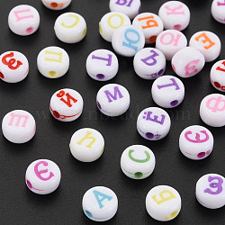 Opaque Acrylic Beads, Flat Round with Alphabet, Letter A~Z, 7x4mm, Hole: 1.6mm, about 3836pcs/500g(SACR-S275-04)