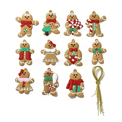 PVC Hanging Decorations, with Cord, Gingerbread Man, for Christmas, Mixed Color, Pendant: 71~78x40~65x4~5.5mm, Hole: 3.8~4.6mm, 11pcs/set(DIY-E038-11)