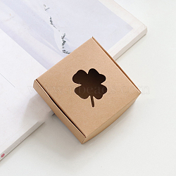 Square Cardboard Packaging Box with Clover Window, for Candle Packaging Gift Box, BurlyWood, 9.5x9.5x3cm(WG71186-02)