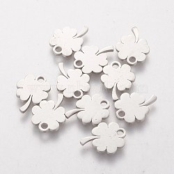 201 Stainless Steel Charms, Clover, Stainless Steel Color, 12x9x1mm, Hole: 1.5mm(STAS-S105-T147)