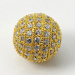 Cubic Zirconia Beads, with Brass Findings, Round, Golden, 14mm, Hole: 1mm(ZIRC-C005-14mm-G)