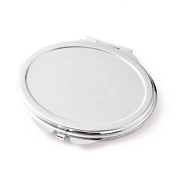 DIY Iron Cosmetic Mirrors, for Epoxy Resin DIY, Oval, Stainless Steel Color, 6.4x7.15x0.8cm, Hole: 1.6mm, Tray: 60x46mm