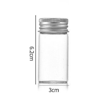 Clear Glass Bottles Bead Containers, Screw Top Bead Storage Tubes with Aluminum Cap, Column, Silver, 3x6cm, Capacity: 25ml(0.85fl. oz)