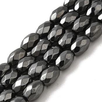 Strong Magnetic Synthetic Hematite Beads Strands, Faceted Oval, 7~8x5~5.5mm, Hole: 1.4mm, about 50pcs/strand, 15.35''(39cm)
