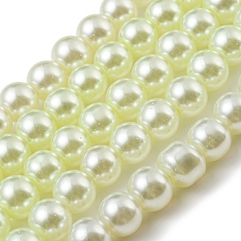 Baking Painted Pearlized Glass Pearl Round Bead Strands, Champagne Yellow, 7.5x8.5mm, Hole: 1mm, about 102~108pcs/strand, 30.31~30.51 inch(77~77.5cm)
