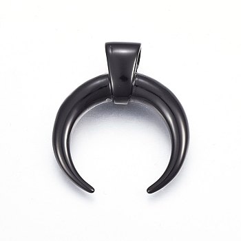 304 Stainless Steel Pendants, Double Horn/Crescent Moon, Gunmetal, 36x32.5x10mm, Hole: 6x5mm