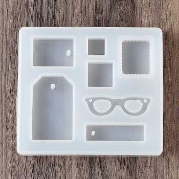 Glasses & Rectangle & Square DIY Silicone Molds, Pendant Making, Resin Casting Molds, For UV Resin, Epoxy Resin Jewelry Making, White, 80x89x12mm, Hole: 2~2.3mm, Inner Diameter: 11~41x10~25mm
