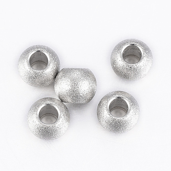 202 Stainless Steel Textured Beads, Rondelle, Stainless Steel Color, 5x4mm, Hole: 2mm