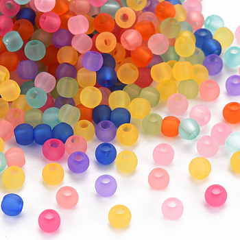 Frosted Transparent Acrylic Beads, Round, Mixed Color, 4mm, Hole: 1.6mm, about 1660pcs/50g