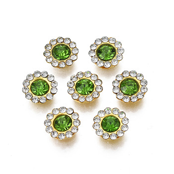Sew on Rhinestone, Transparent Glass Rhinestone, with Iron Prong Settings, Faceted, Flower, Olivine, 9x4mm, Hole: 1.2mm