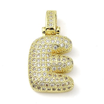 Brass Micro Pave Clear Cubic Zirconia Pendants, Real 18K Gold Plated, Letter E, 29.5mm, Hole: 4.8x3.5mm, Pendant: 23.5x15x5mm