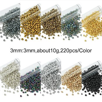 100G 10 Styles Glass Seed Beads, Mixed Style, Round, Mixed Color, 8/0, 3mm, Hole: 1mm, 10g/style