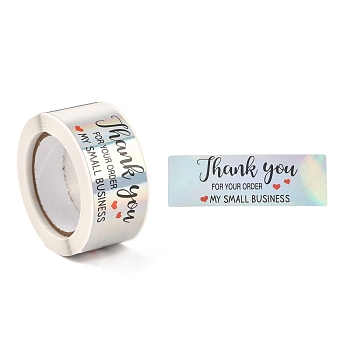Laser Self-Adhesive Stickers, Roll Sticker, Rectangle with Word Thank you FOR YOUR ORDER MY SMALL BUSINESS, for Party Decorative Presents, Silver, 7.5x2.5cm, 120pcs/roll