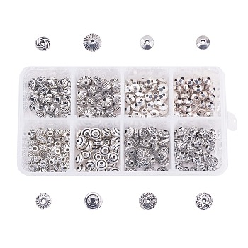 Tibetan Style Alloy Spacer Beads, Flat Round, Antique Silver, Antique Silver, 6~7x2.5~6.5mm, Hole: 1.5~1.6mm, 340pcs/box