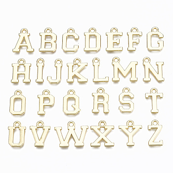 Alloy Charms, Cadmium Free & Nickel Free & Lead Free, Alphabet, Real 16K Gold Plated, Random Mixed Letters, 14x4~17.5x1mm, Hole: 1.6mm