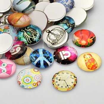 Mixed Pattern Glass Cabochons, Half Round/Dome, Mixed Color, 12x4mm