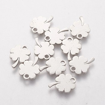 201 Stainless Steel Charms, Clover, Stainless Steel Color, 12x9x1mm, Hole: 1.5mm