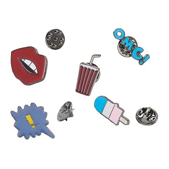 Alloy Safety Brooches, Enamel Pin, with Enamel and Iron Pin, Mixed Shapes, Mixed Color, 5pcs/set