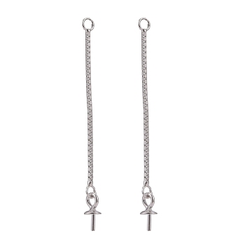 Trendy Rhodium Plated 925 Sterling Silver Ear Threads, For Half Drilled Beads, Platinum, 32x3mm, Hole: 2mm, Pin: 0.7mm