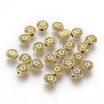 Tibetan Style Alloy Beads, Flat Round, Antique Golden, Lead Free & Cadmium Free, 7x7x3mm, Hole: 1.5mm