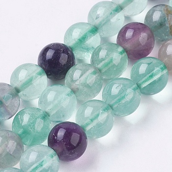 Natural Fluorite Beads Strands, Round, 4mm, Hole: 1mm, about 81~82pcs/strand, 14.5 inch(37cm)