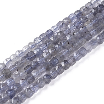 Natural Iolite/Cordierite/Dichroite Beads Strands, Faceted, Cube, 4x4x4mm, Hole: 0.6mm, about 101pcs/strand, 15.35 inch(39cm)
