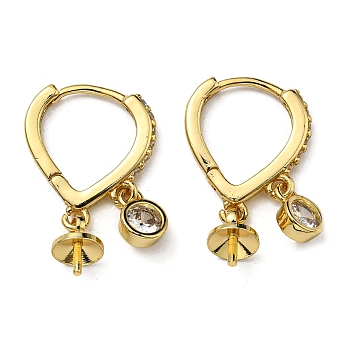 Rack Plating Brass Hoop Earring Findings, with Cubic Zirconia Charms and Pinch Bails, Lead Free & Cadmium Free, Real 18K Gold Plated, 22.5x15x6mm