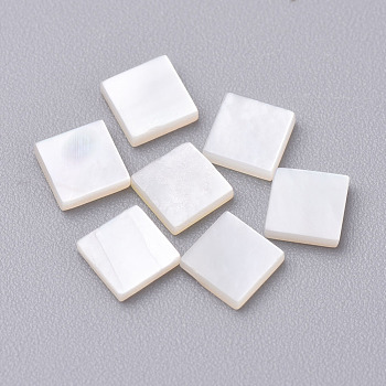Natural White Shell Mother of Pearl Shell Cabochons, Square, Sea Green, 4x4x1mm